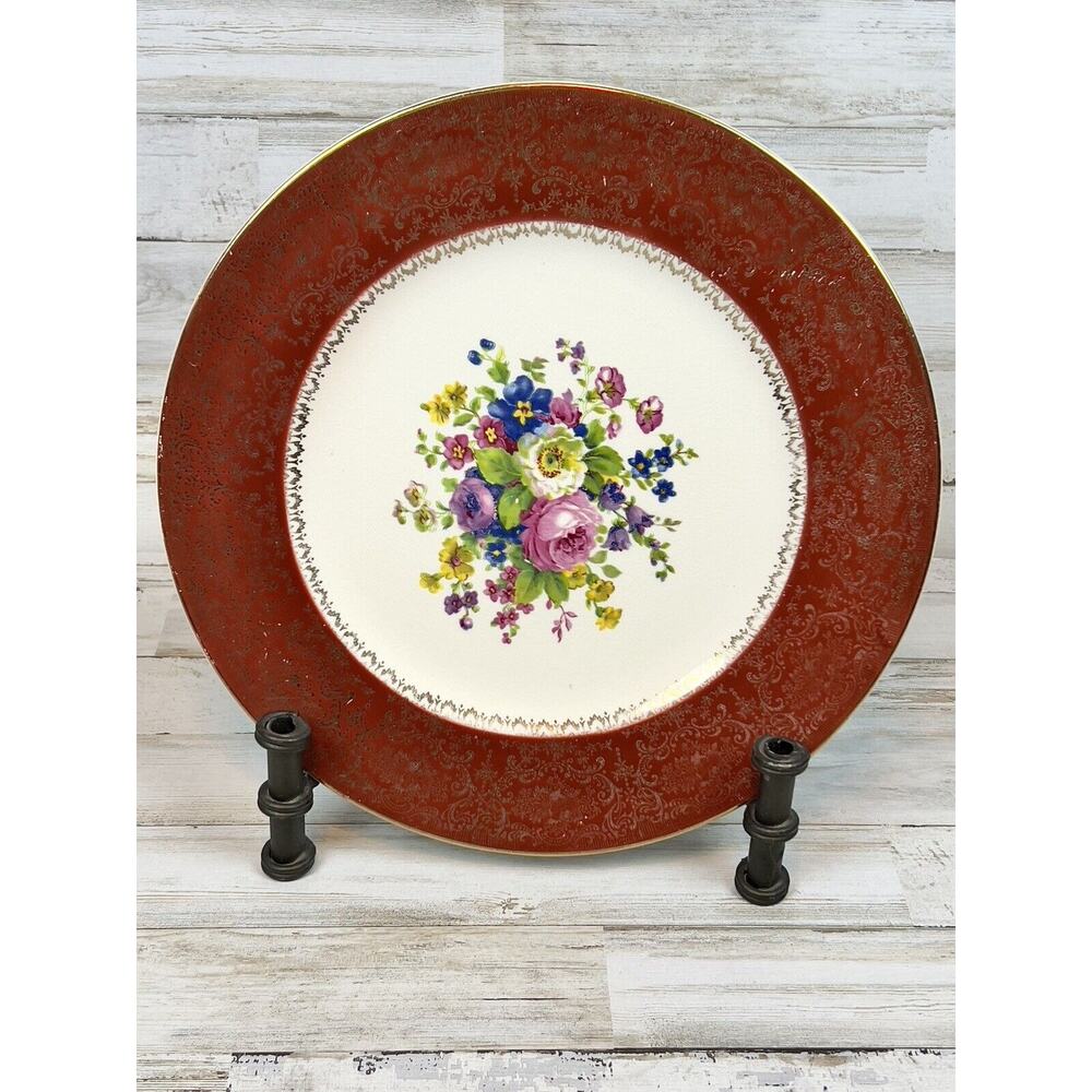Vintage Rust Orange Century by Salem Plate Warranted 22 Karat. Made in the USA